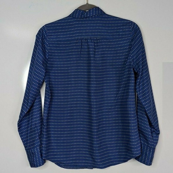 J Crew 0 Blythe 100% Silk Button Up Blue Polka Dot Career Shirt Blouse - Picture 8 of 10